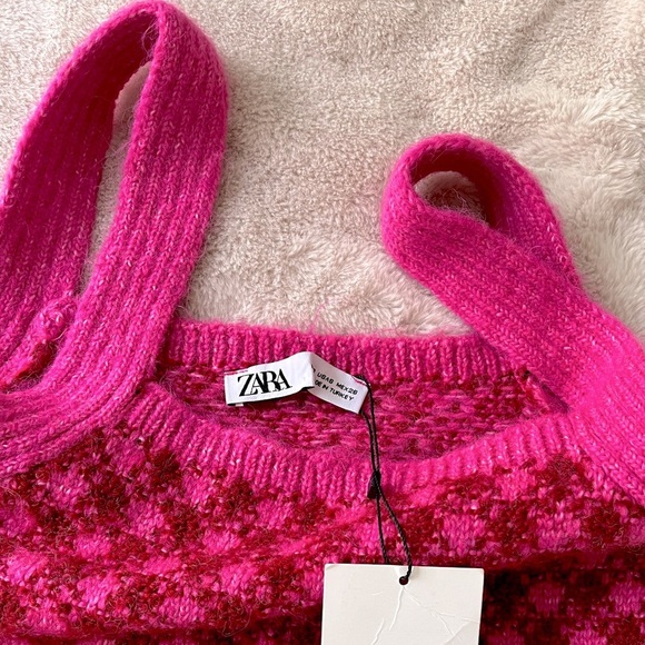 NWT Zara Pink Check Knit Wool Blend Crop Top Size S - Picture 4 of 12